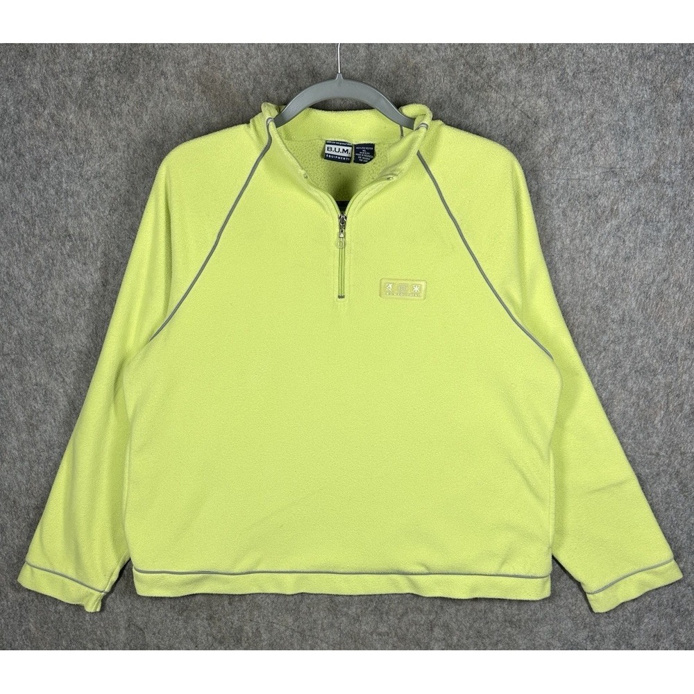 Vintage B.U.M. Equipment Fleece Quarter Zip Pullover Neon Green XL Y2K